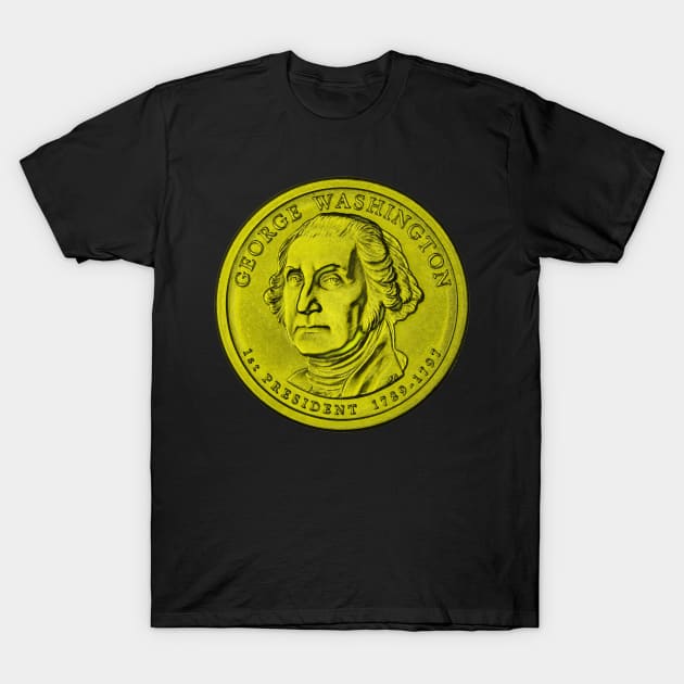 USA George Washington Coin in Yellow T-Shirt by The Black Panther